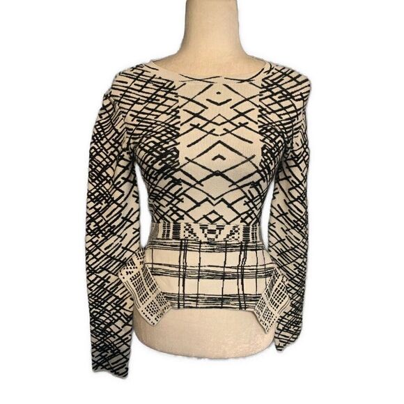 bcbg maxazria Black White Crew Neck Long Sleeve Sweater Top Xxs - Picture 3 of 8